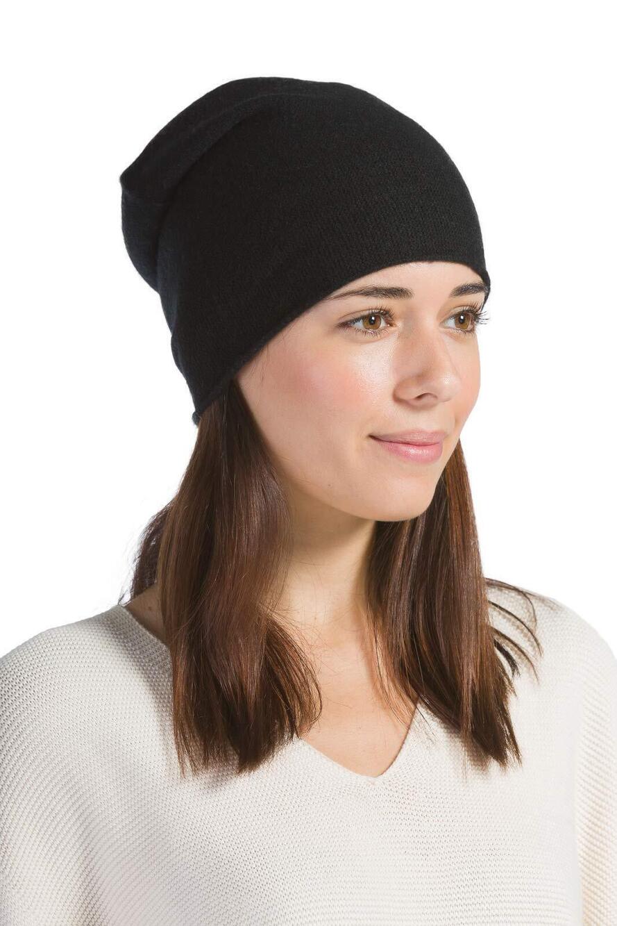 5536 100% Pure Cashmere Slouchy Beanie; Classic Black